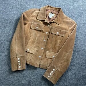 Live A Little Jacket Womens Medium Brown Suede Leather Western Snap Buttons